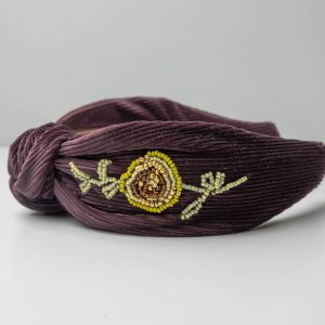 plum top knot beaded headband