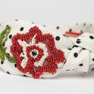 beaded headband with a beautiful red flower design