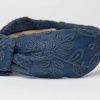blue knot headband with embroidery fabric