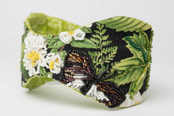 hand beaded headband with flower design