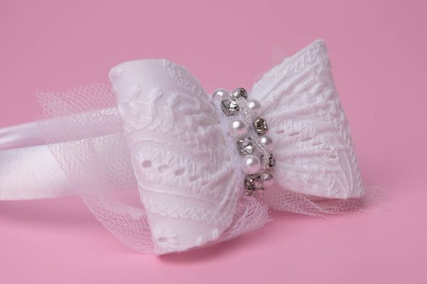 Flower Girl White Bow Headband for Kids
