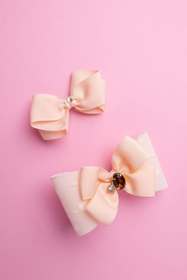 handmade peach hair bow clips for girls