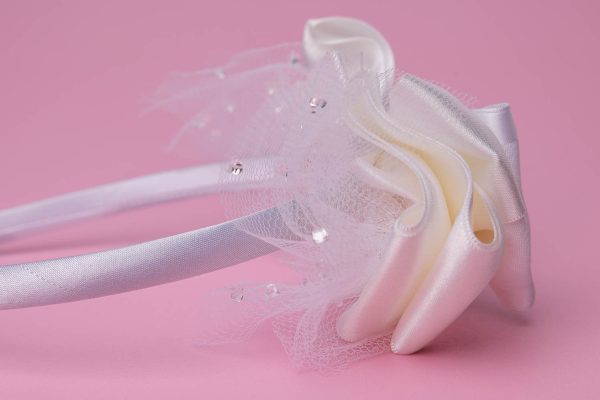 white bow headband for First Communion