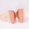 Peach bow headband with sheer tulle layers and crystal detail for girls