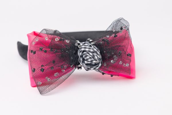 pink bow headband for girls with black tulle